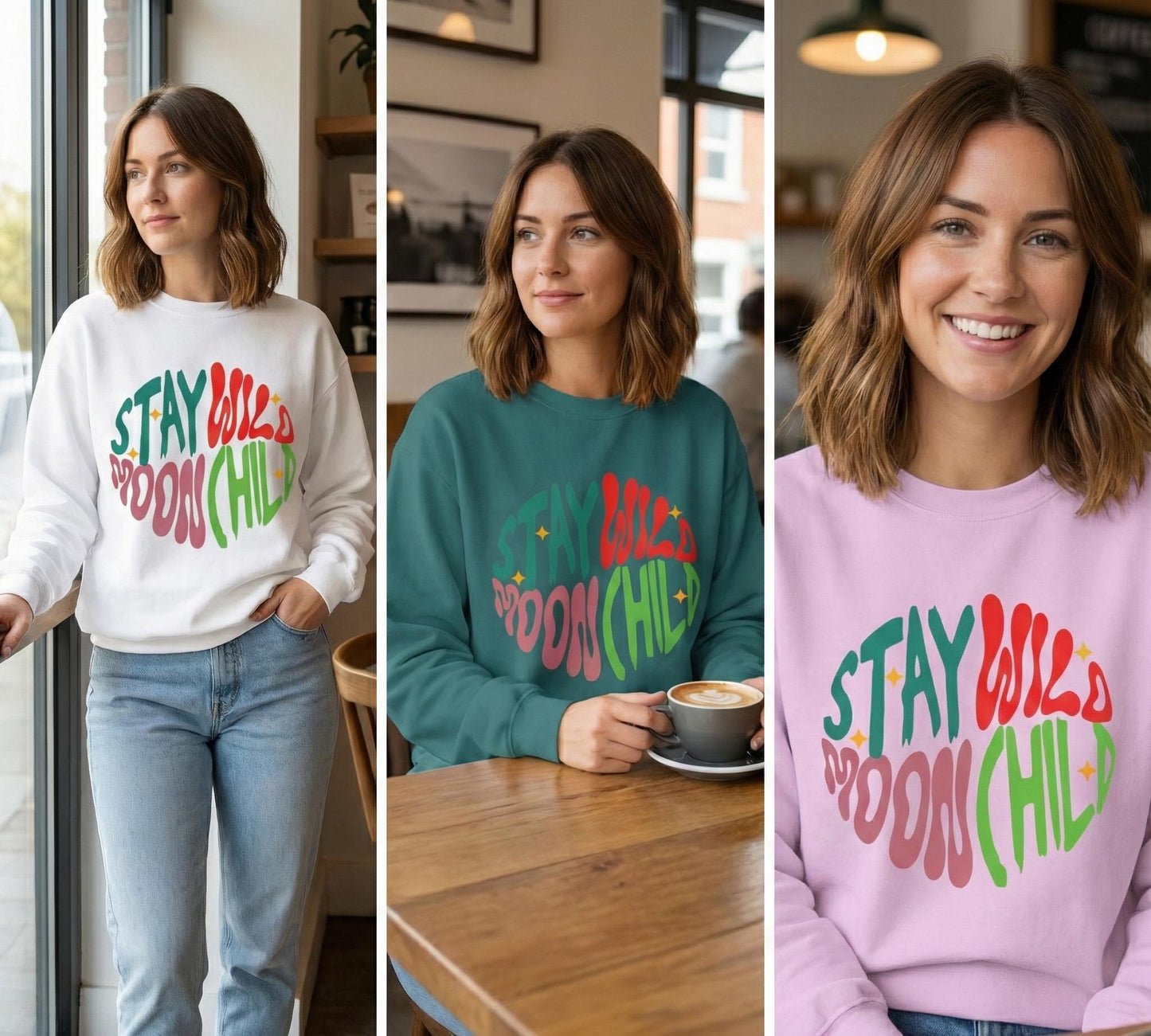 Stay Wild Moon Child Sweatshirt | Retro Psychedelic Typography |  Unisex Soft, Garment-Dyed Sweatshirt