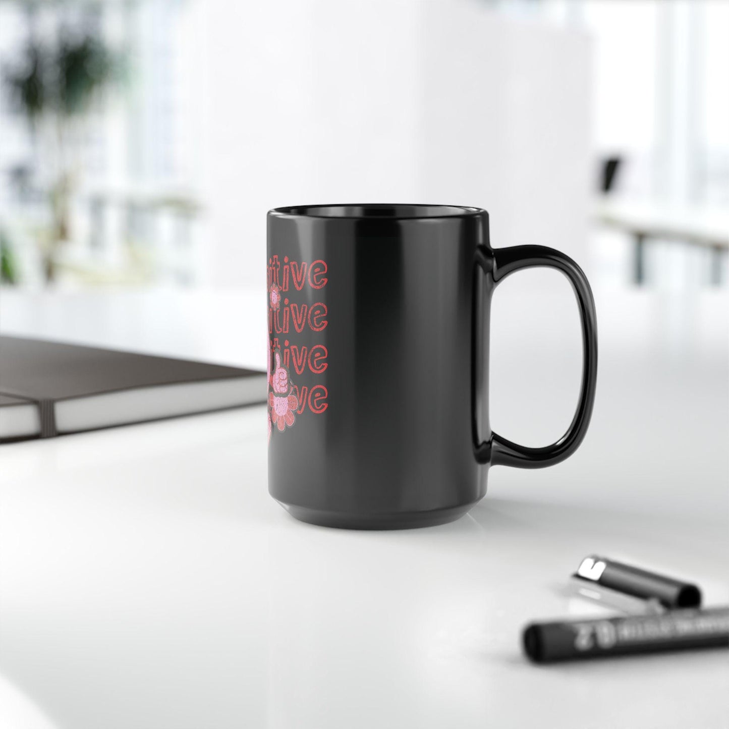 Retro Smiley Face Coffee Mug | 15oz Black Ceramic with Positive Graphic