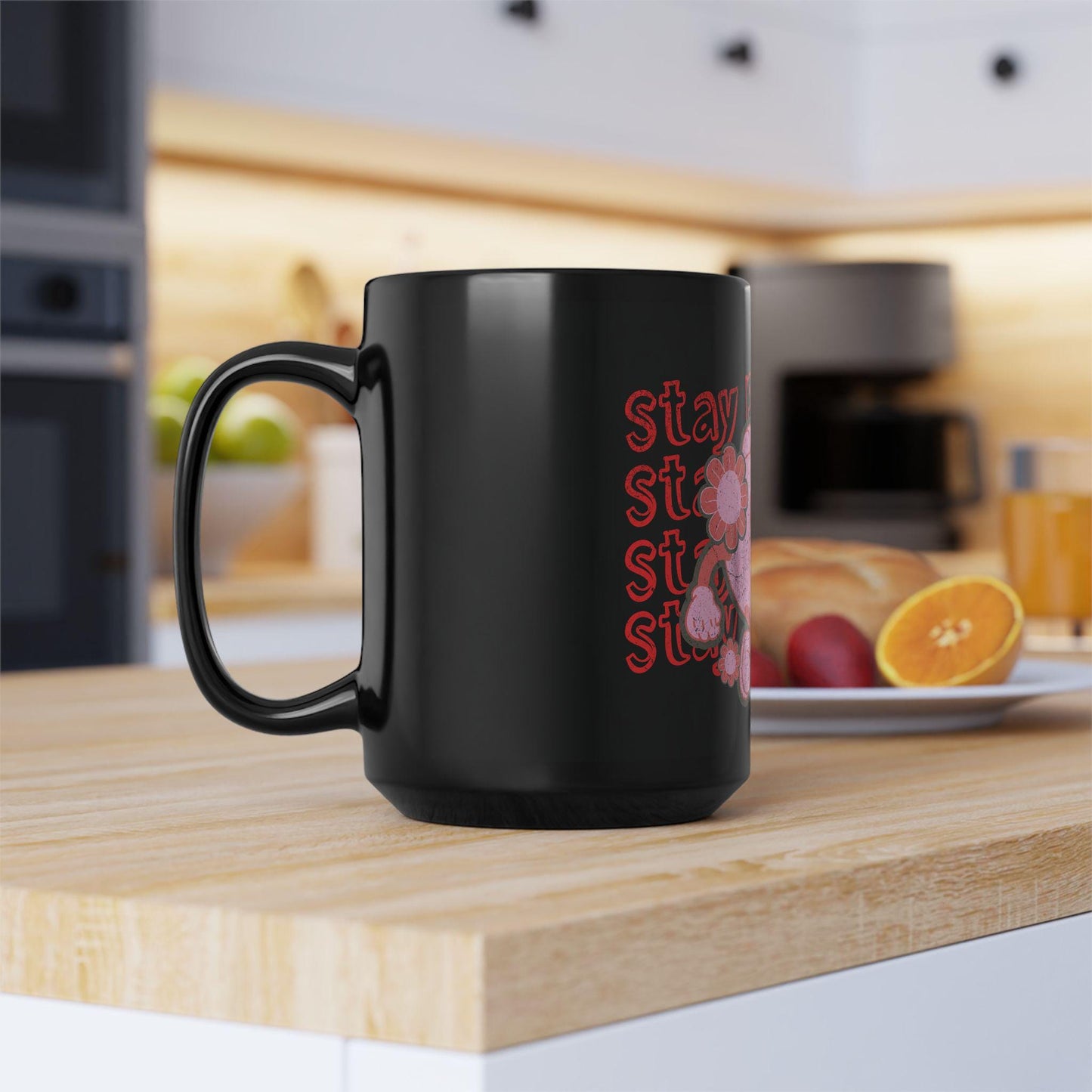 Retro Smiley Face Coffee Mug | 15oz Black Ceramic with Positive Graphic