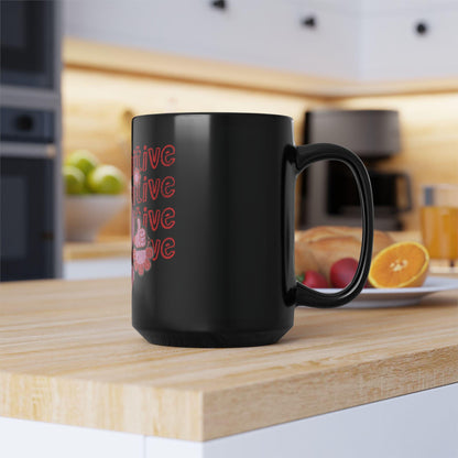 Retro Smiley Face Coffee Mug | 15oz Black Ceramic with Positive Graphic