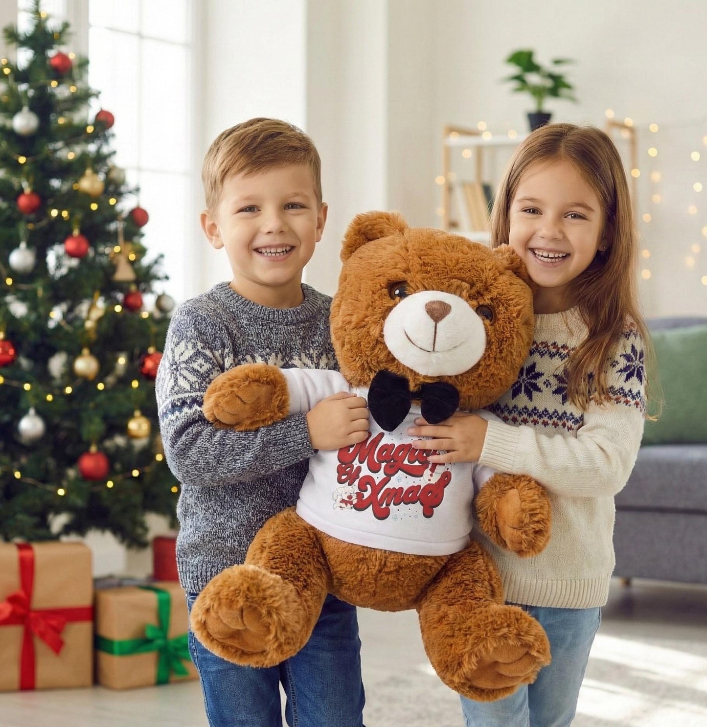 Plush Teddy Bear with Bow Tie | Custom T-Shirt (7x10 in)