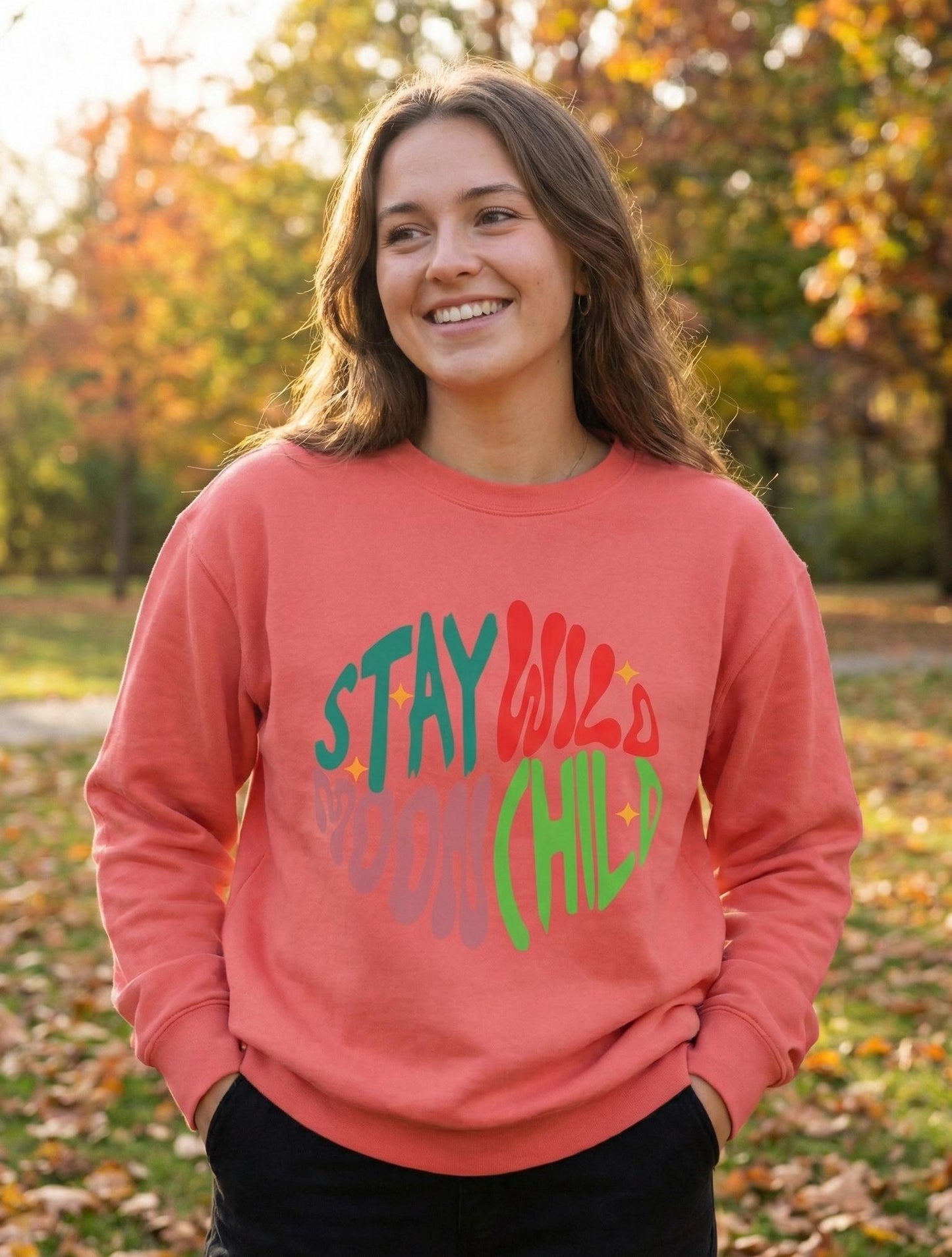 Stay Wild Moon Child Sweatshirt | Retro Psychedelic Typography |  Unisex Soft, Garment-Dyed Sweatshirt