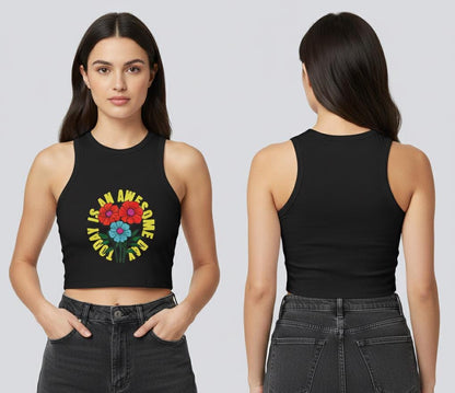 Blooming Flowers 'I Am Awesome' Racer Tank | Light, Bright Micro Rib Racer Tank Top