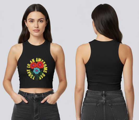 Blooming Flowers 'I Am Awesome' Racer Tank | Light, Bright Micro Rib Racer Tank Top