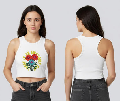 Blooming Flowers 'I Am Awesome' Racer Tank | Light, Bright Micro Rib Racer Tank Top