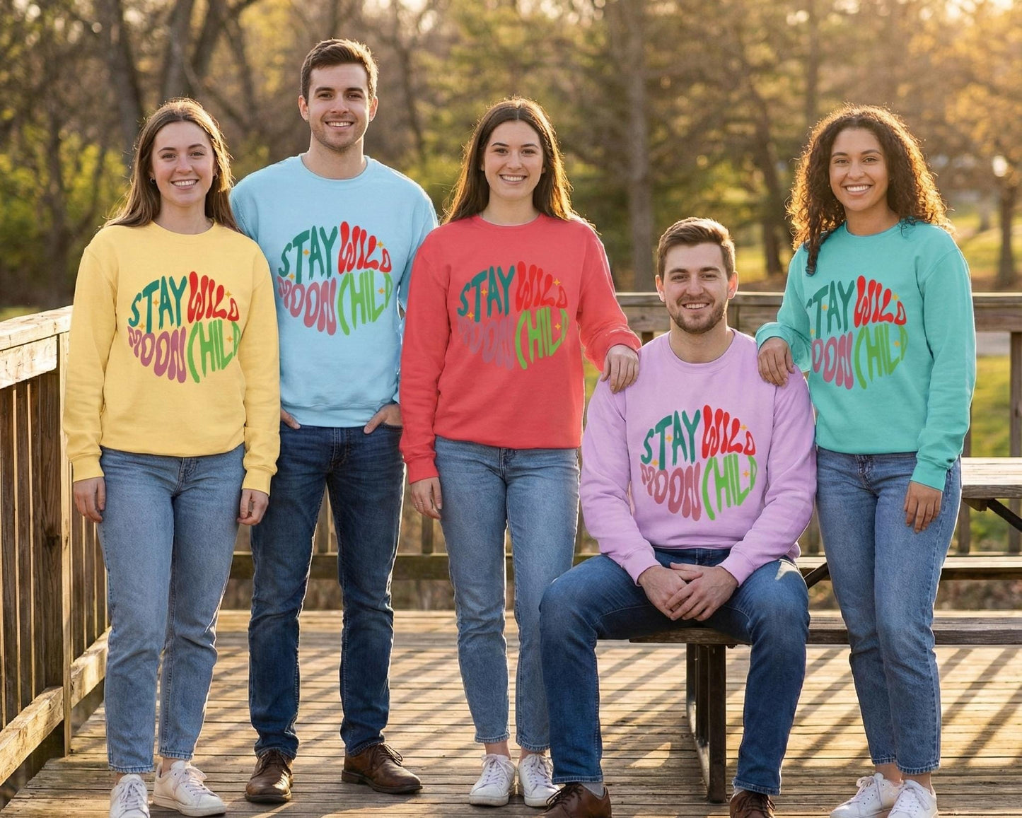 Stay Wild Moon Child Sweatshirt | Retro Psychedelic Typography |  Unisex Soft, Garment-Dyed Sweatshirt