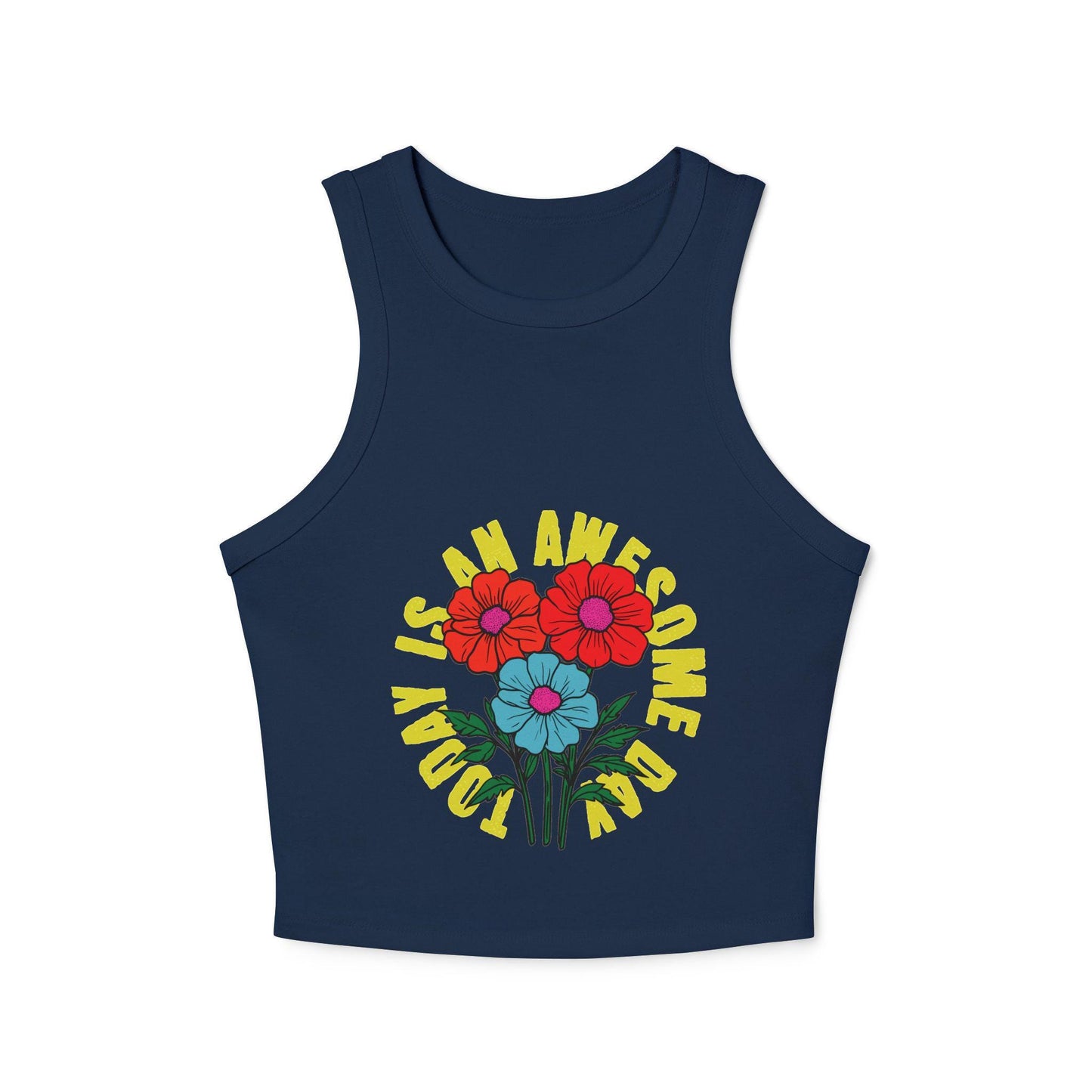 Blooming Flowers 'I Am Awesome' Racer Tank | Light, Bright Micro Rib Racer Tank Top