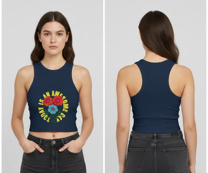Blooming Flowers 'I Am Awesome' Racer Tank | Light, Bright Micro Rib Racer Tank Top