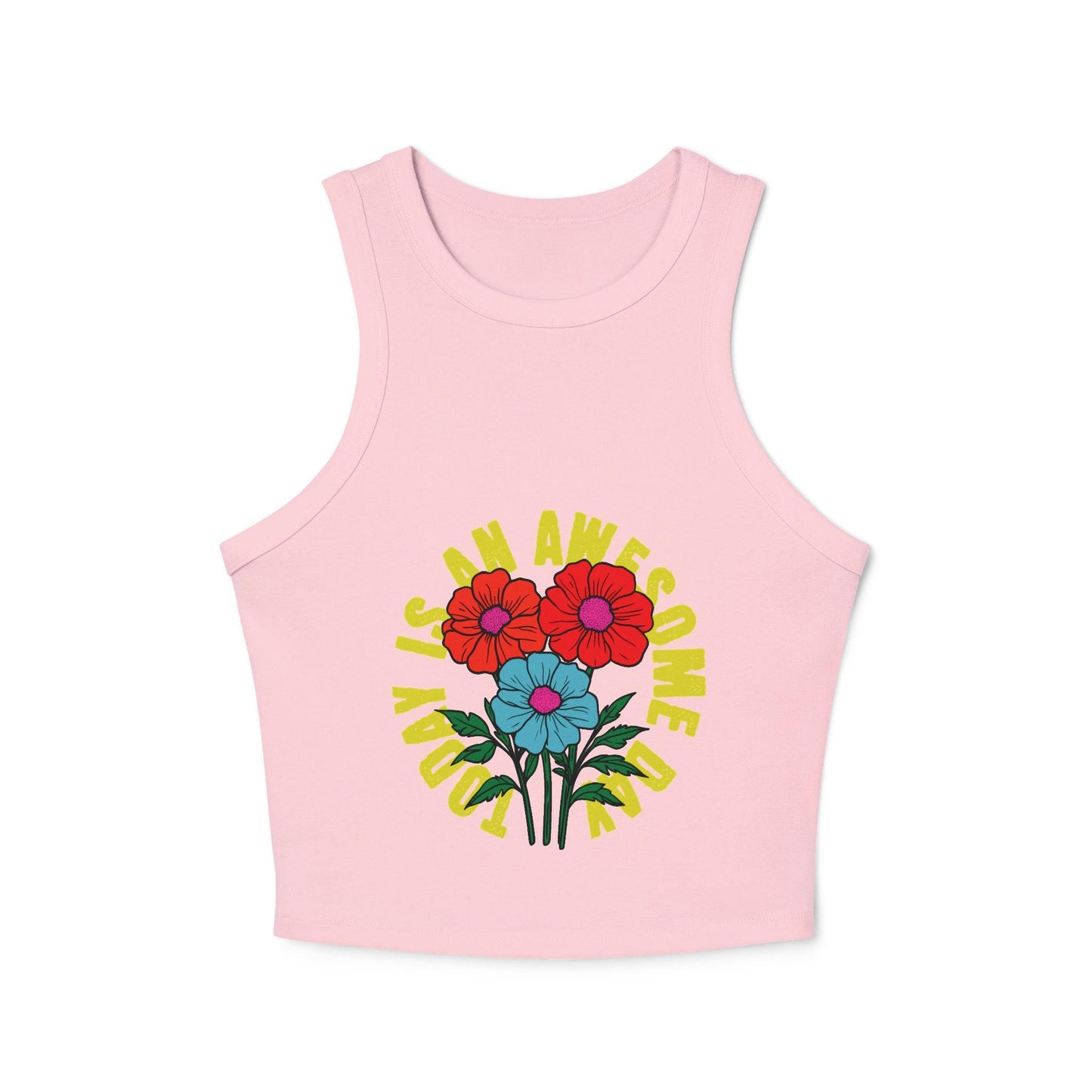 Blooming Flowers 'I Am Awesome' Racer Tank | Light, Bright Micro Rib Racer Tank Top