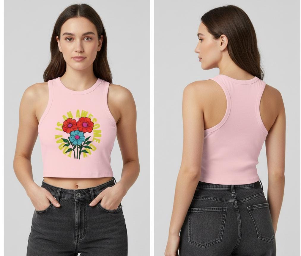 Blooming Flowers 'I Am Awesome' Racer Tank | Light, Bright Micro Rib Racer Tank Top