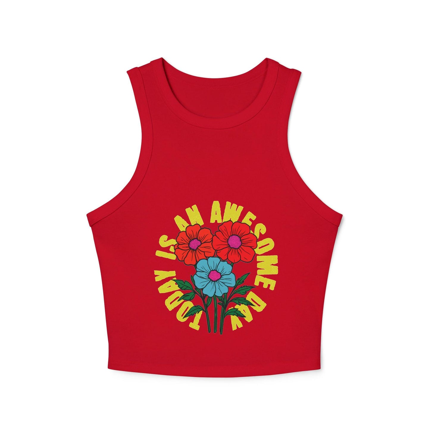 Blooming Flowers 'I Am Awesome' Racer Tank | Light, Bright Micro Rib Racer Tank Top