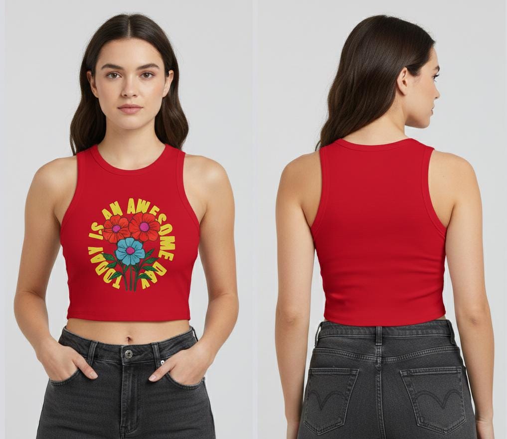 Blooming Flowers 'I Am Awesome' Racer Tank | Light, Bright Micro Rib Racer Tank Top