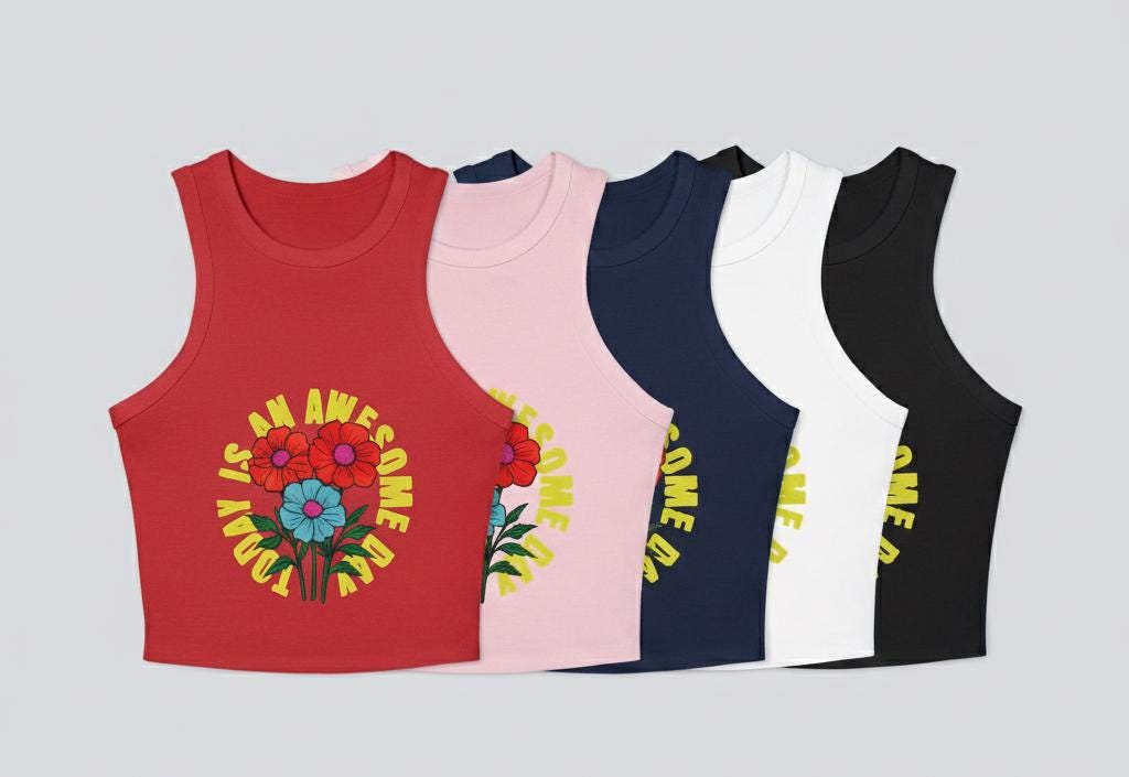Blooming Flowers 'I Am Awesome' Racer Tank | Light, Bright Micro Rib Racer Tank Top