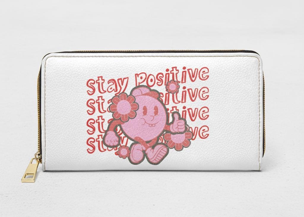 Pink Smiley Character Zipper Wallet | Retro Floral PU Leather