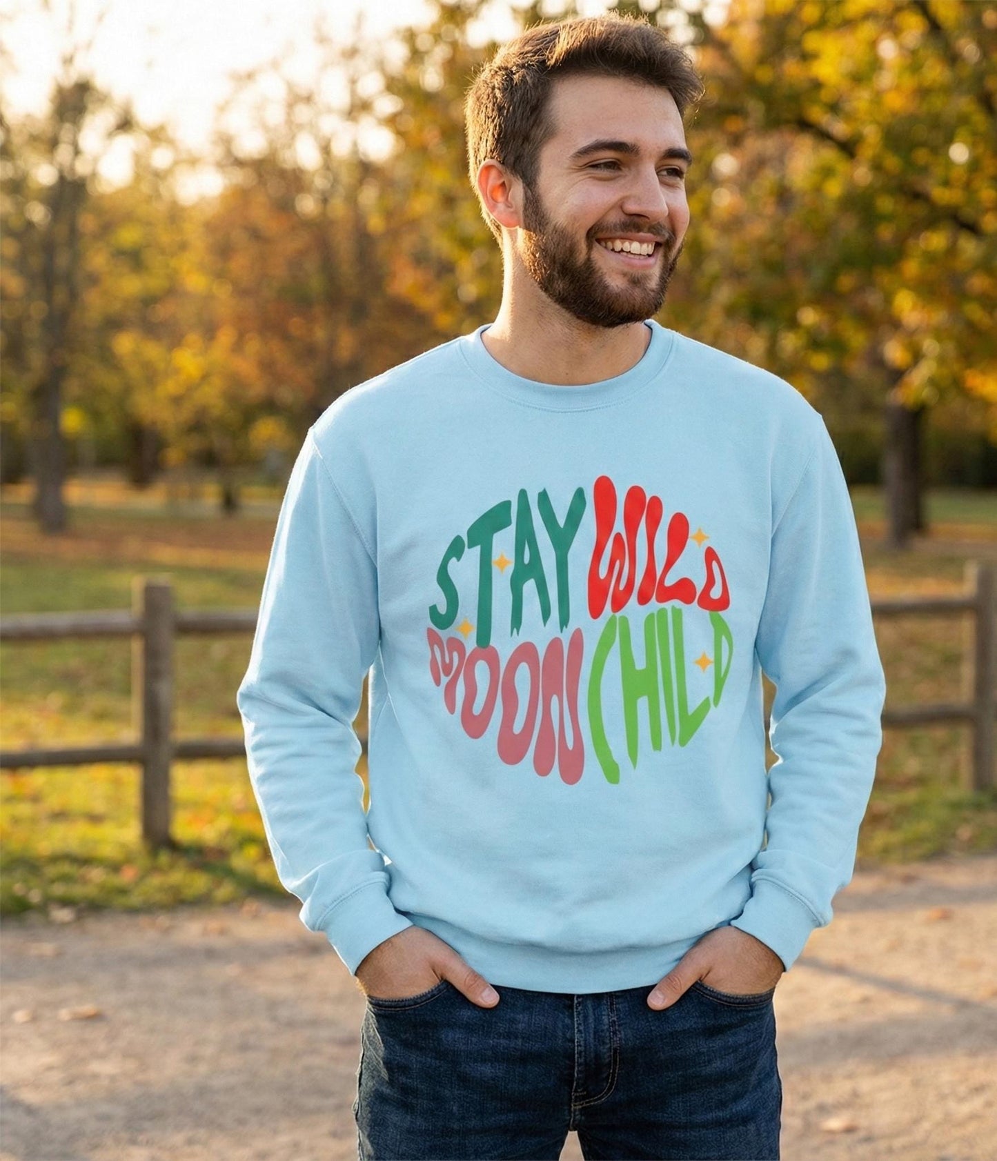 Stay Wild Moon Child Sweatshirt | Retro Psychedelic Typography |  Unisex Soft, Garment-Dyed Sweatshirt