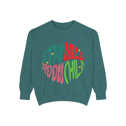 Stay Wild Moon Child Sweatshirt | Retro Psychedelic Typography |  Unisex Soft, Garment-Dyed Sweatshirt