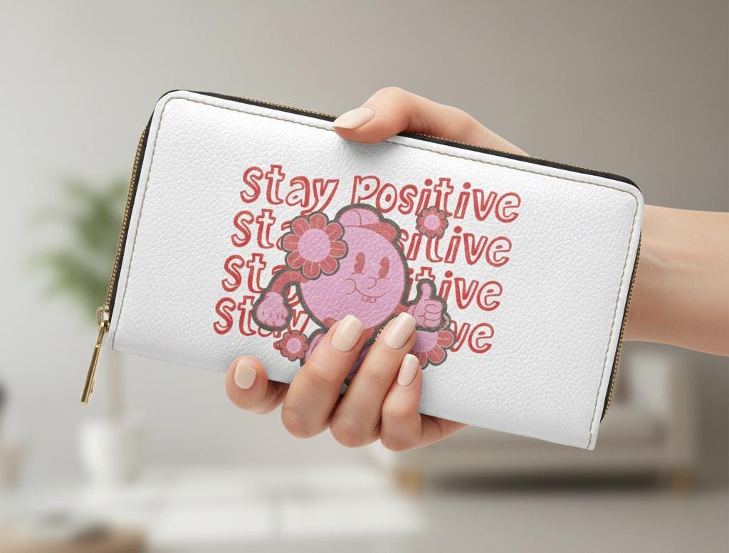 Pink Smiley Character Zipper Wallet | Retro Floral PU Leather