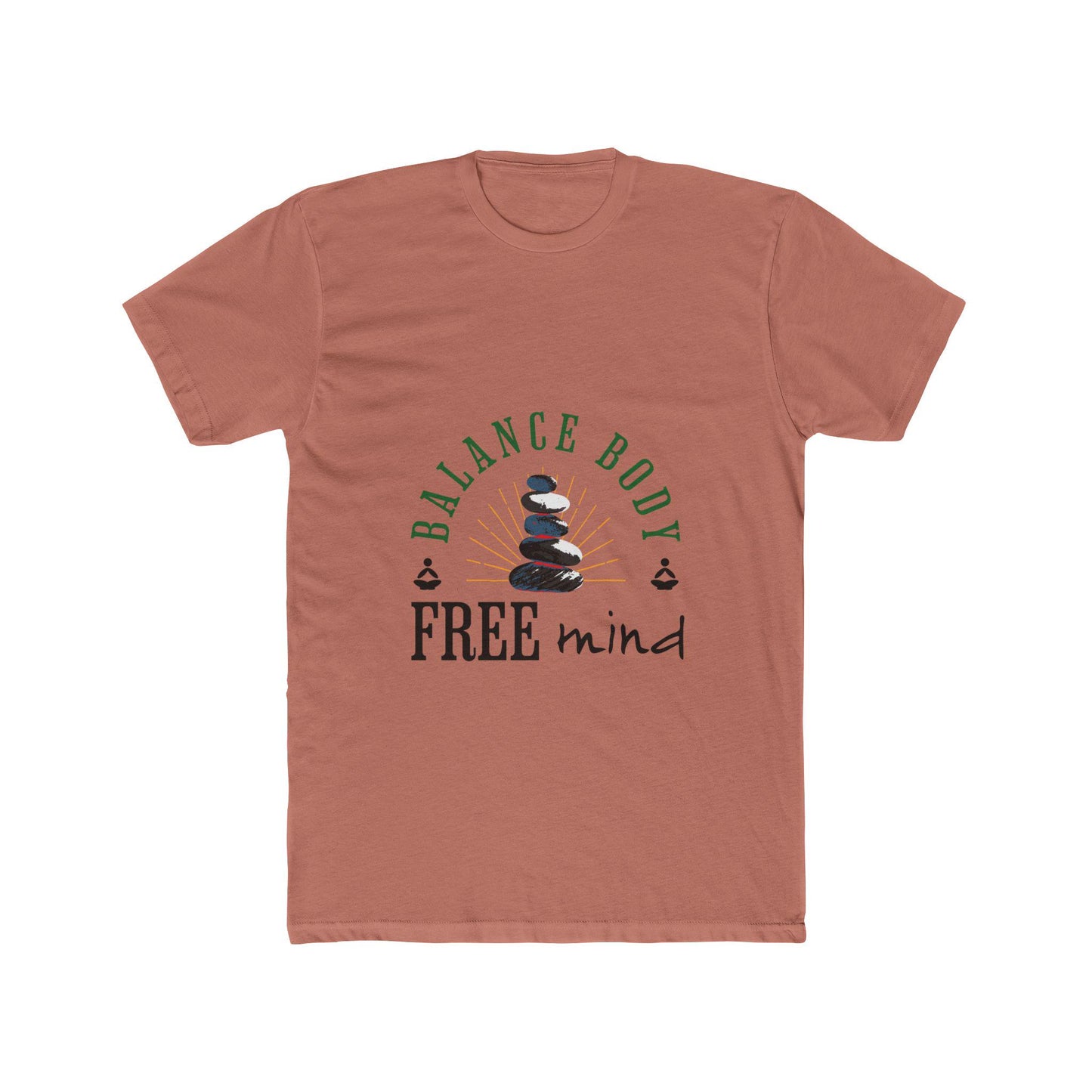 Balance Body Free Mind tee | Zen stacked stones graphic | Soft, Lightweight Fabric Tshirt