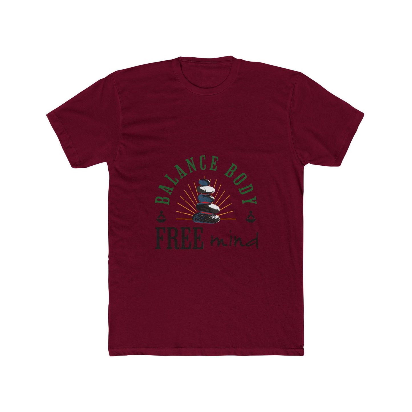 Balance Body Free Mind tee | Zen stacked stones graphic | Soft, Lightweight Fabric Tshirt