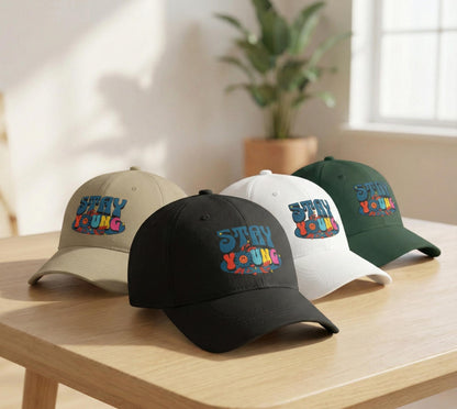 Stay Young Baseball Cap | 70s Retro Style Cotton Twill