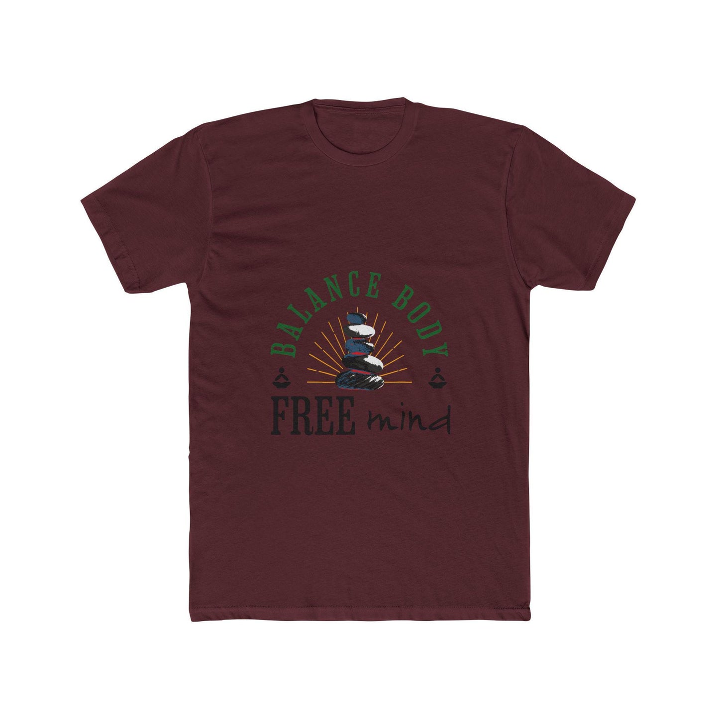 Balance Body Free Mind tee | Zen stacked stones graphic | Soft, Lightweight Fabric Tshirt