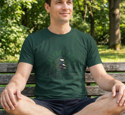Balance Body Free Mind tee | Zen stacked stones graphic | Soft, Lightweight Fabric Tshirt