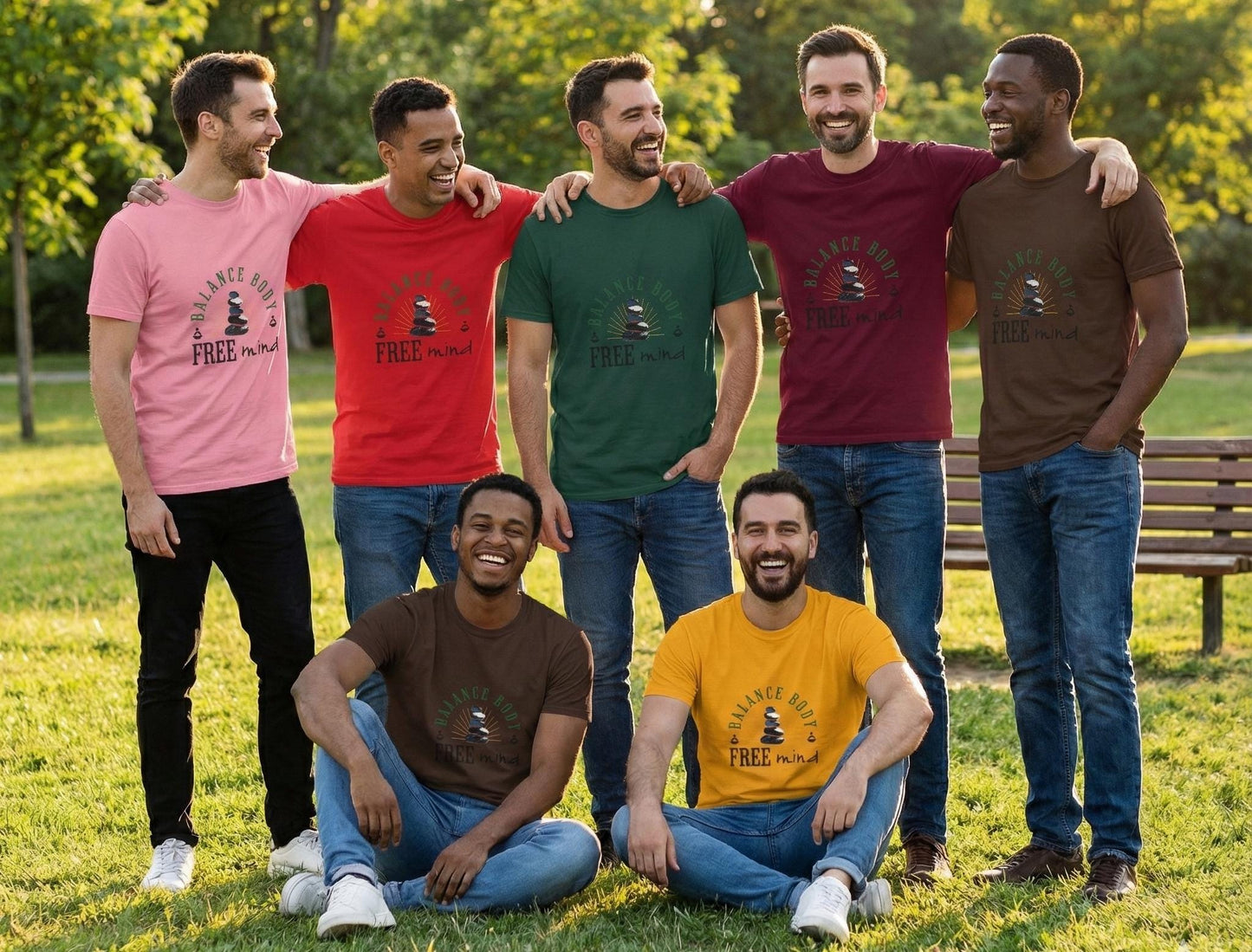 Balance Body Free Mind tee | Zen stacked stones graphic | Soft, Lightweight Fabric Tshirt