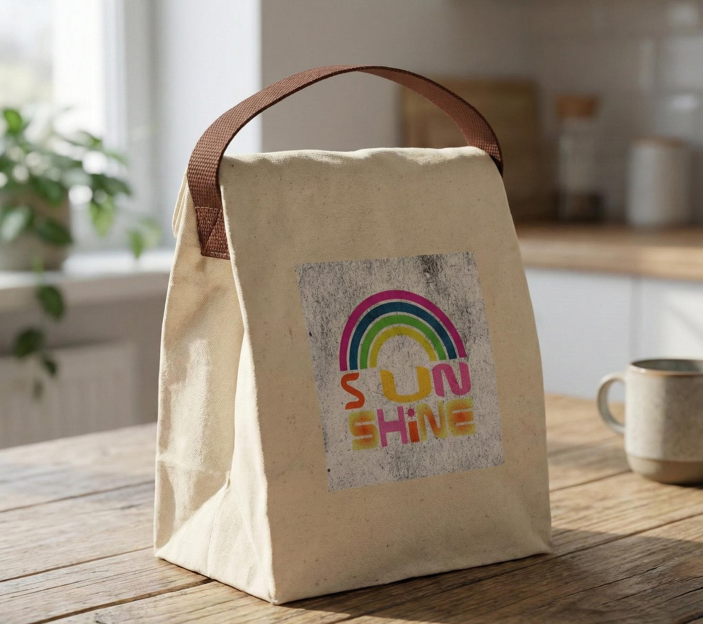 Retro Rainbow Sunshine Canvas Lunch Bag | Insulated Tote