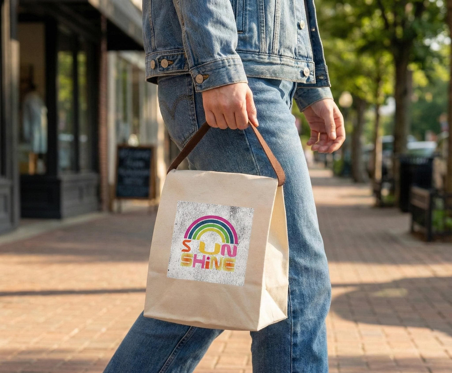 Retro Rainbow Sunshine Canvas Lunch Bag | Insulated Tote