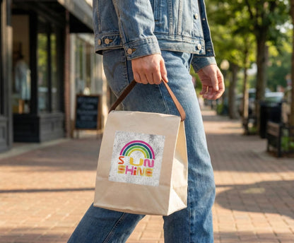 Retro Rainbow Sunshine Canvas Lunch Bag | Insulated Tote