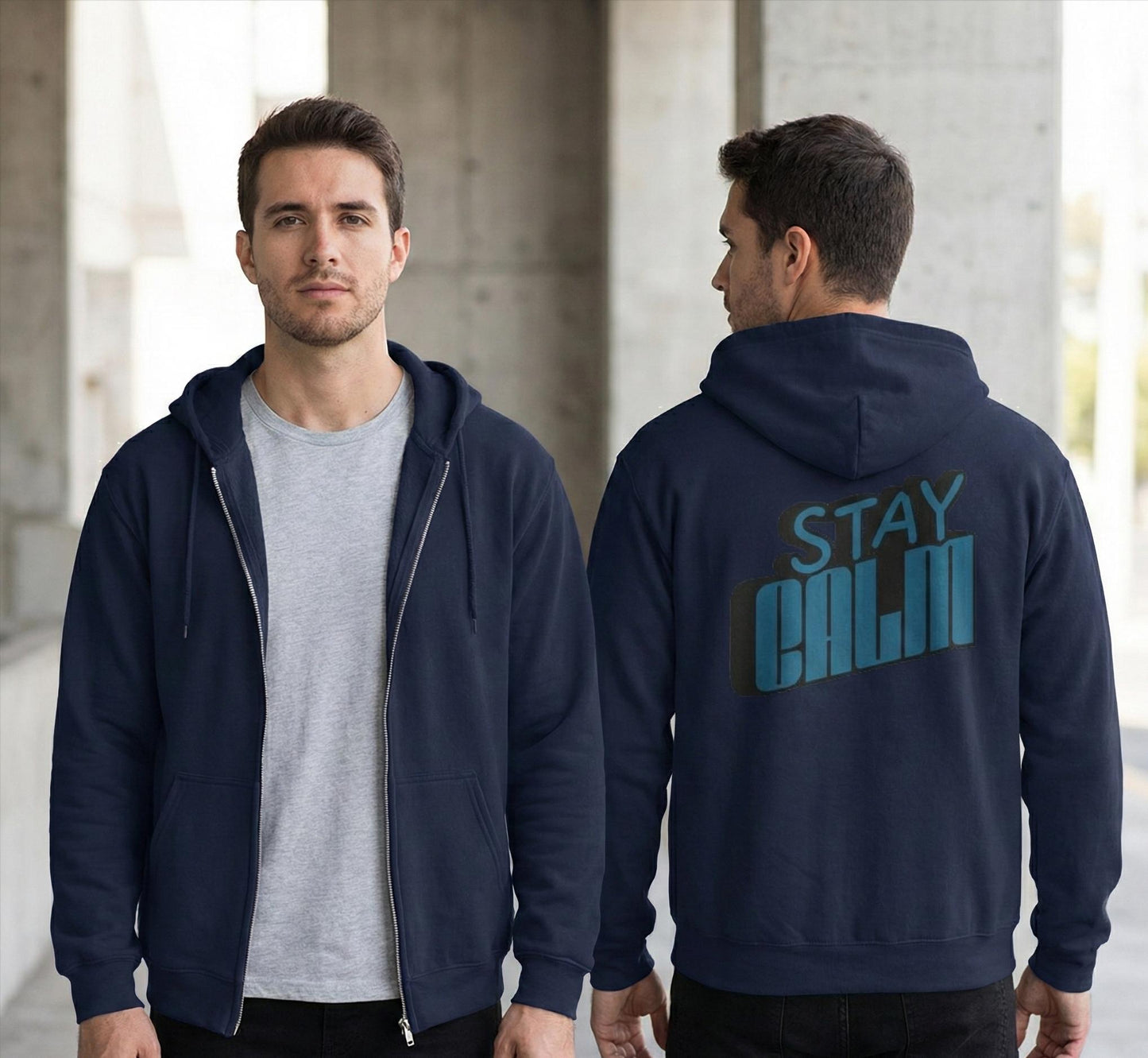 Retro "Stay Calm" Full Zip Hoodie | Mid-Weight Sweatshirt