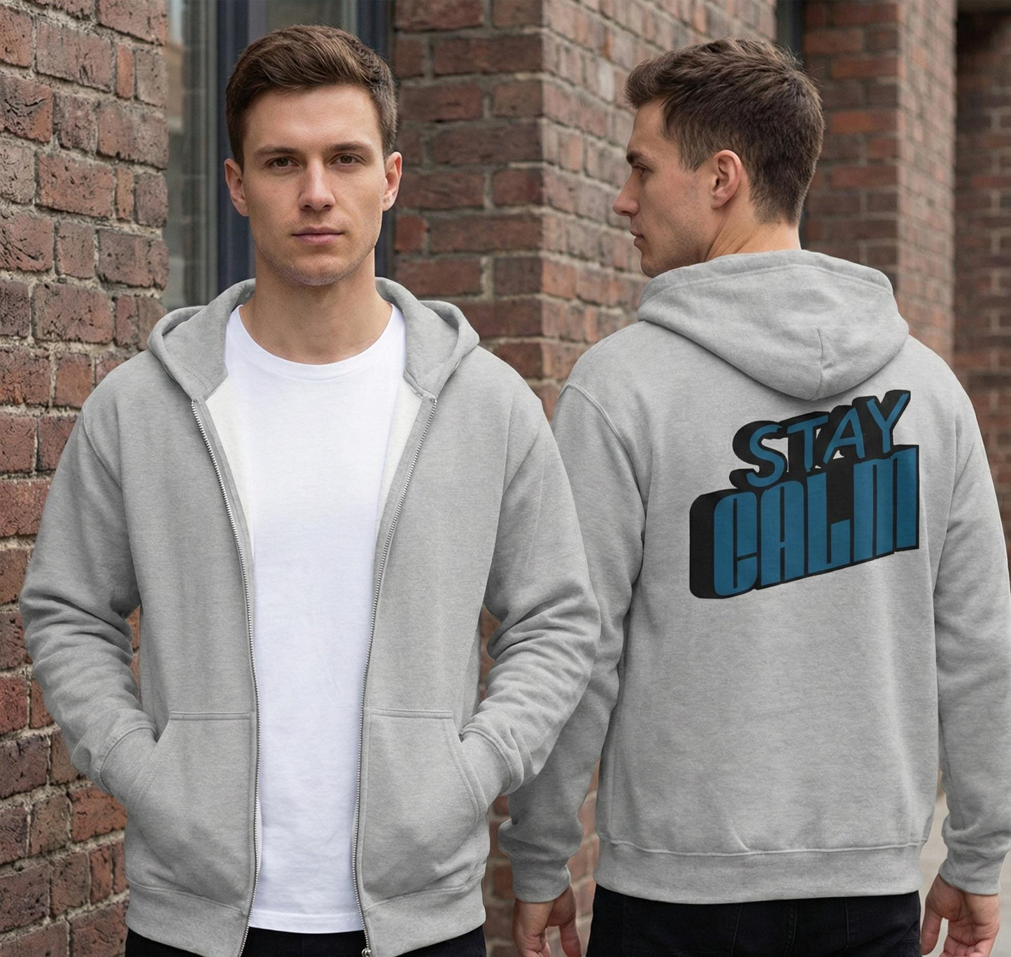 Retro "Stay Calm" Full Zip Hoodie | Mid-Weight Sweatshirt