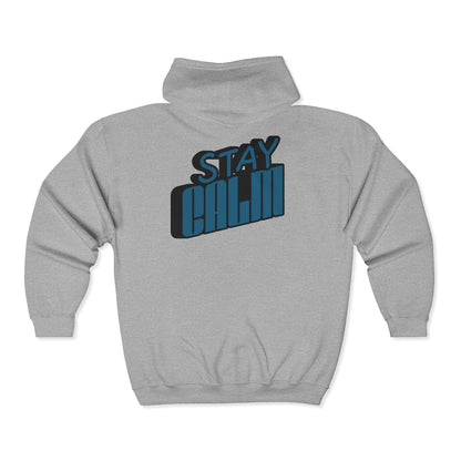 Retro "Stay Calm" Full Zip Hoodie | Mid-Weight Sweatshirt