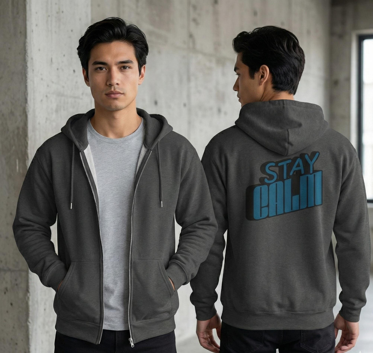 Retro "Stay Calm" Full Zip Hoodie | Mid-Weight Sweatshirt