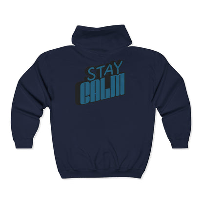 Retro "Stay Calm" Full Zip Hoodie | Mid-Weight Sweatshirt
