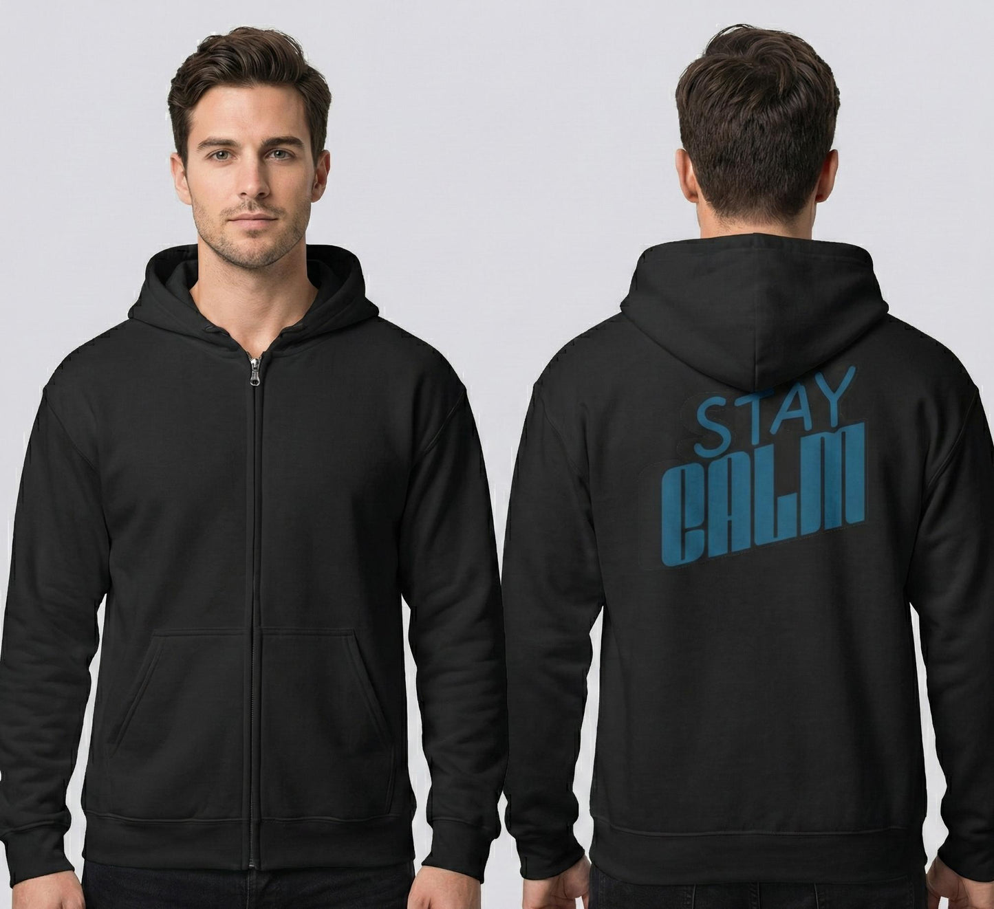 Retro "Stay Calm" Full Zip Hoodie | Mid-Weight Sweatshirt