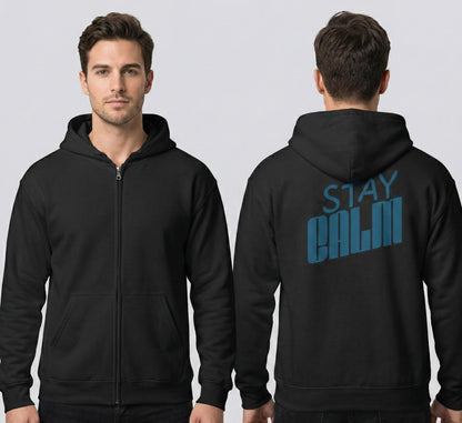Retro "Stay Calm" Full Zip Hoodie | Mid-Weight Sweatshirt