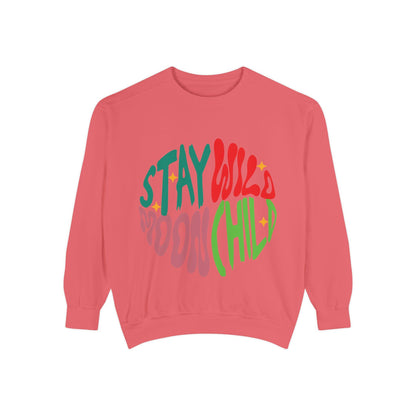 Stay Wild Moon Child Sweatshirt | Retro Psychedelic Typography |  Unisex Soft, Garment-Dyed Sweatshirt