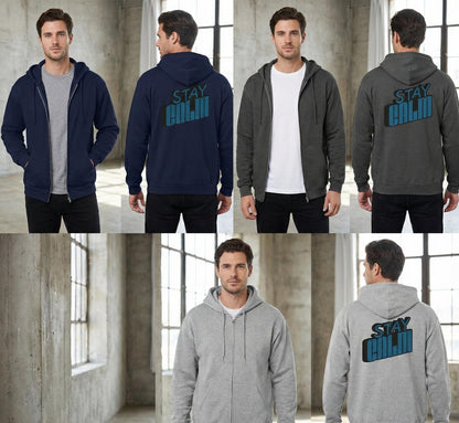 Retro "Stay Calm" Full Zip Hoodie | Mid-Weight Sweatshirt