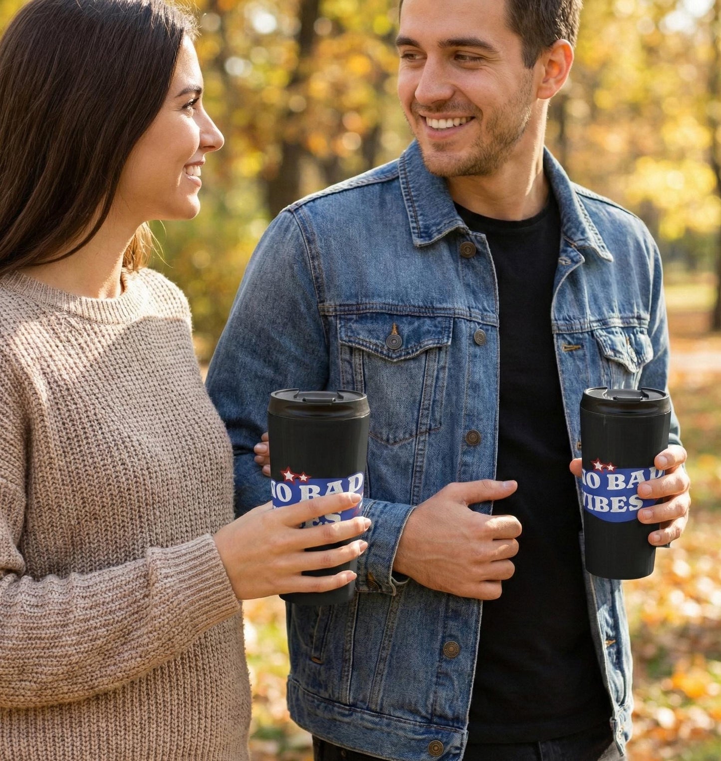 Retro 'No Bad Vibes' Stainless Steel Travel Mug