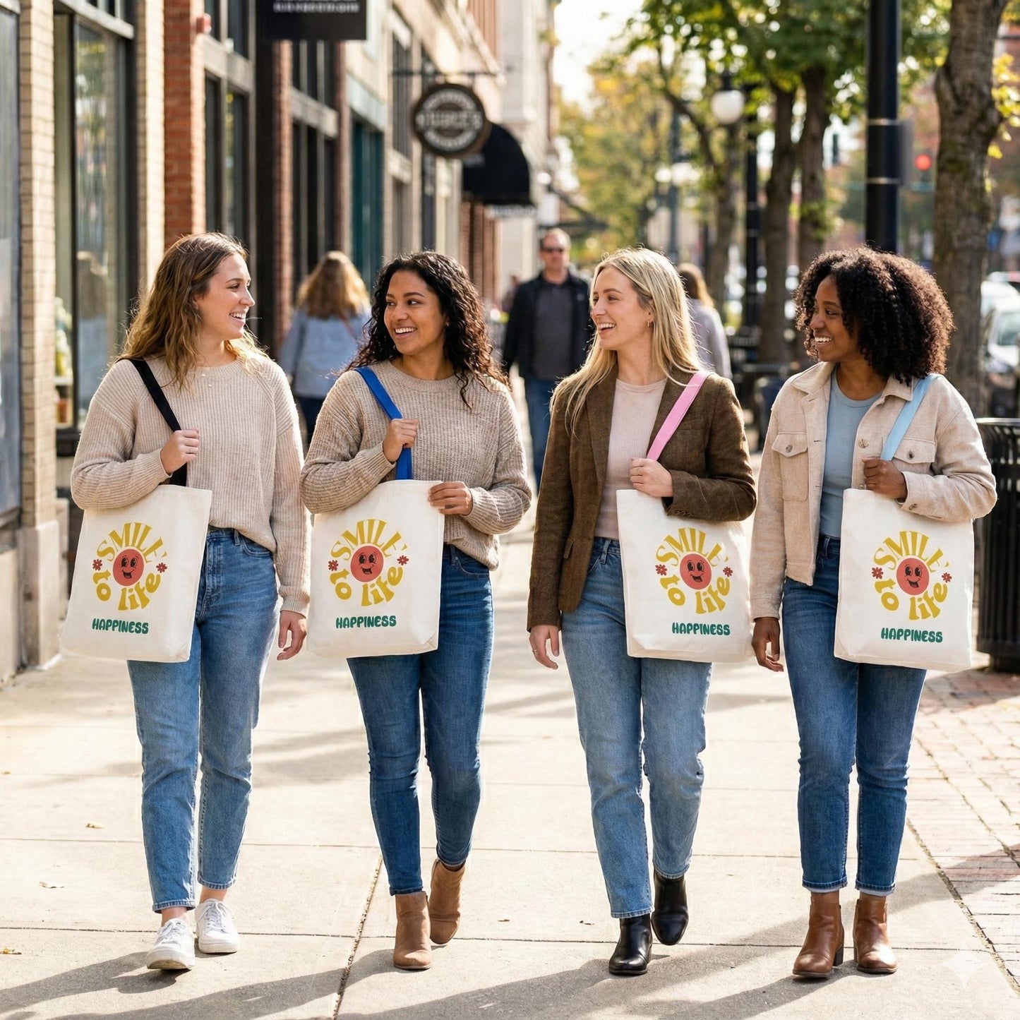 Retro Sun Graphic Canvas Tote Bag | Smile to Life Design