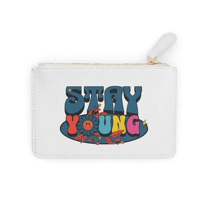 Attitude script logo Mini Clutch Bag | gold typography, white pouch | Smooth Faux-Leather Clutch