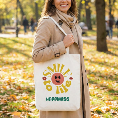 Retro Sun Graphic Canvas Tote Bag | Smile to Life Design