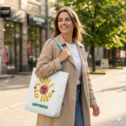 Retro Sun Graphic Canvas Tote Bag | Smile to Life Design