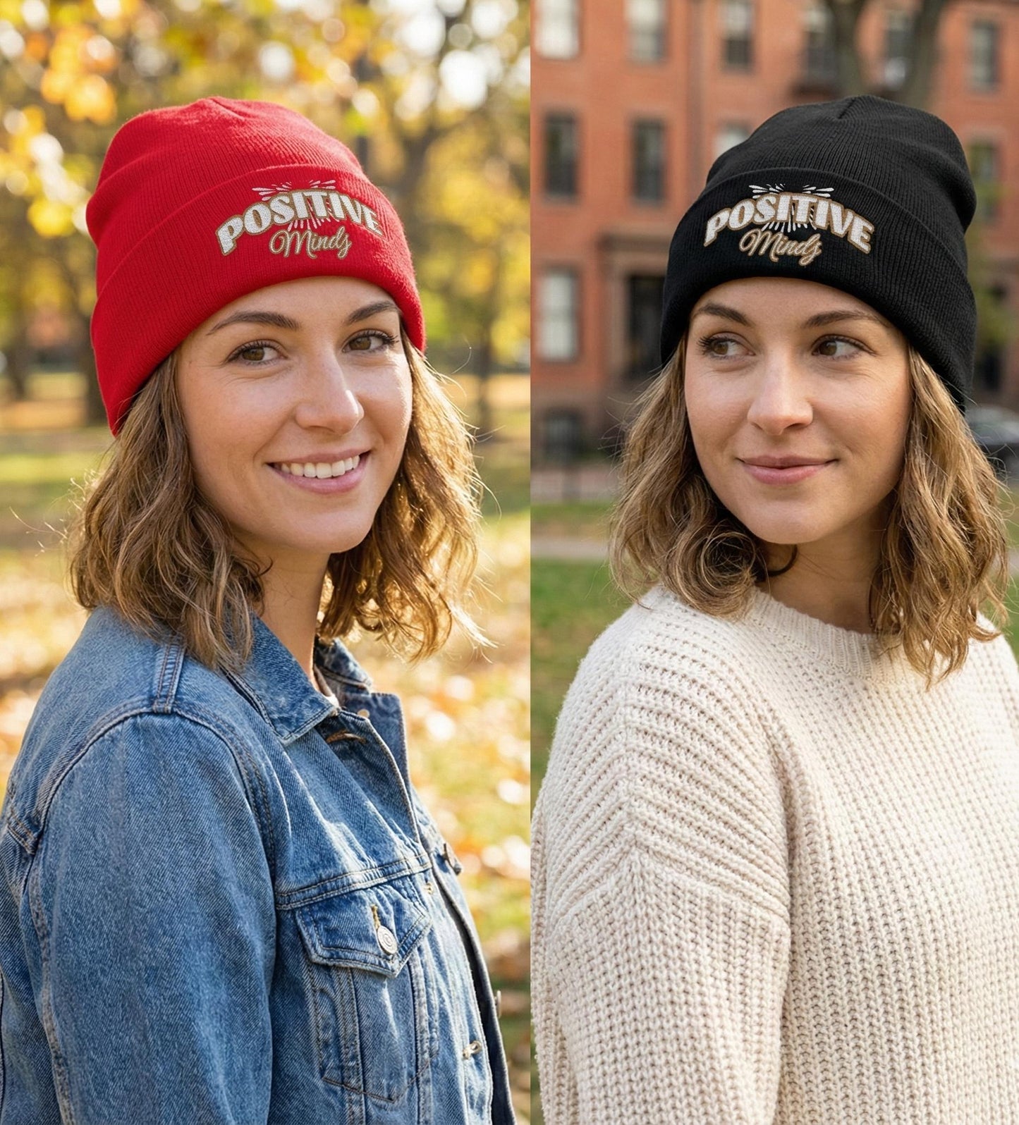 Positive Mind Embroidered Knit Beanie | Cotton-Acrylic Blend