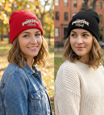Positive Mind Embroidered Knit Beanie | Cotton-Acrylic Blend