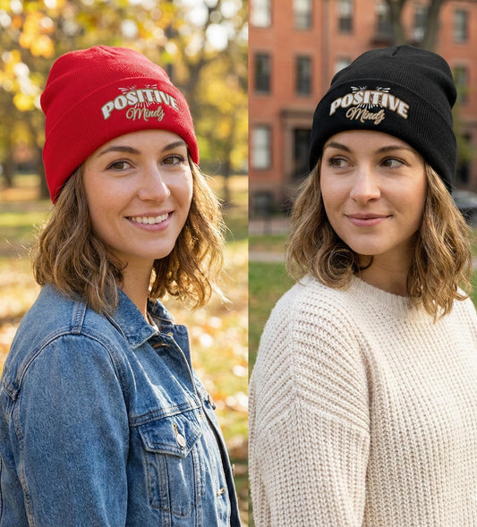 Positive Mind Embroidered Knit Beanie | Cotton-Acrylic Blend