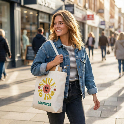 Retro Sun Graphic Canvas Tote Bag | Smile to Life Design