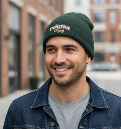 Positive Mind Embroidered Knit Beanie | Cotton-Acrylic Blend