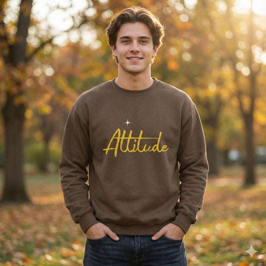 Attitude script crewneck sweatshirt | gold script lettering | Lightweight Warmth With a Confident Statement